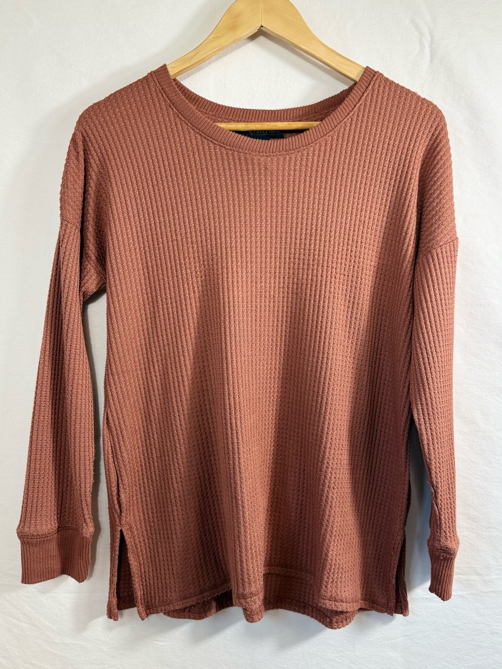 Joan Vass Waffle Long Sleeve Top in Terracotta